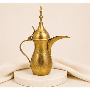 Handmade Arabic Dallah Coffee <b>Pot</b> Pure Brass Gold Finish Traditional Hand Engraved Middle Eastern <b>Tea</b> <b>Pot</b> for Home & Hotel Decor - Product Image 4