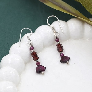Natural Garnet Red Crystal Birthstone <b>Dangle</b> <b>Earrings</b> 925 Sterling <b>Silver</b> Handmade Gemstone Jewelry for Women - Product Image 3
