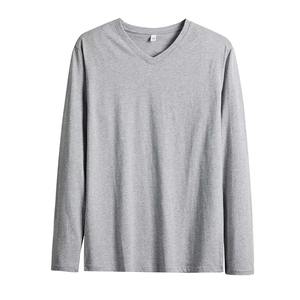 Camiseta Casual de Manga Larga con Cuello en V para Hombre, 175 g/m², 100 % Algodón Orgánico, Color Sólido, Tejido Liso Teñido - Product Image 1