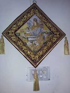 Aer/chalice liturgique orthodoxe brodé à la main sur mesure avec scène de la Résurrection - Product Image 1