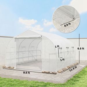 Serra a tunnel da 6FT con ripiani, porta e finestre in rete, copertura in PE, 10FT x 11FT, ecologica, per piante, bianca - Product Image 3