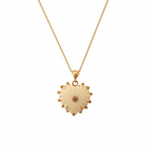 Gold Plated Brass Gemstone Heart Pendant Ivory with <b>Pink</b> CZ Carved <b>Necklace</b> Link Chain Party Jewelry Best Gift Idea - Product Image 1