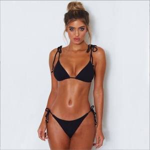 Womens Solid Color <b>Bikini</b> <b>Set</b> Two Piece Swimwear Beach Pool Summer Vacation Adjustable Bathing Suit Minimal Style - Product Image 5