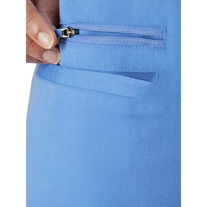 Ensemble de tenue médicale décontractée pour femmes, bleu clair, col en V, manches courtes, en tricot élasthanne, avec pantalon, pour détection d'aiguilles - Product Image 5
