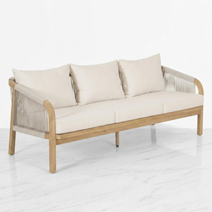 Canapé de jardin en teck tressé avec cordes, style scandinave moderne, résistant aux intempéries, ensemble de fauteuils club pour patio - Product Image 3