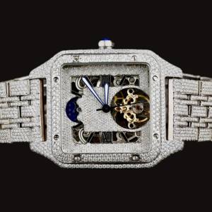 Premium Quality <b>Square</b> Case Moissanite Diamond With Roman Numerals Unique Glass Dial Iced Out Hip Hop Wristwatch - Product Image 1