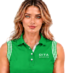 Polo sans manches Kelly Green pour femme, col patchwork, coupe ajustée, pour l'équitation et l'entraînement, personnalisable, vente en gros - Product Image 3