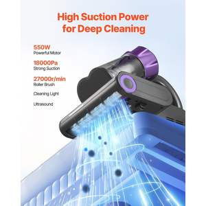 Aspirateur à main puissant 550W, 18Kpa d'aspiration, double bac à poussière, filtre HEPA, pour matelas, canapé, fil, gris, chauffage, ultrasons - Product Image 2