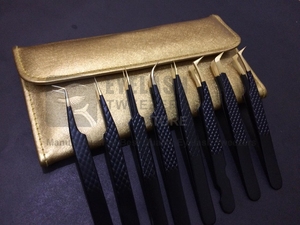Pince à épiler de précision antistatique pour extensions de cils, en acier inoxydable japonais, avec logo personnalisé noir et or, pointe diamantée - Product Image 5