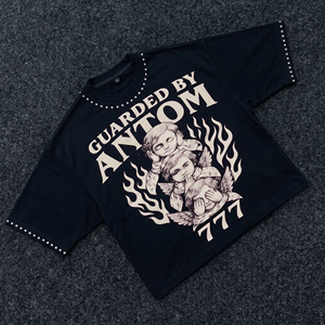 T-shirt graphique surdimensionné personnalisé avec strass, streetwear en coton, imprimé ange, unisexe, mode, fabricant OEM ODM - Product Image 5