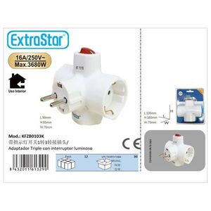 Adattatore ExtraStar da 1 a 3 prese 16A 250V con interruttore e indicatore luminoso per uso interno - Product Image 1