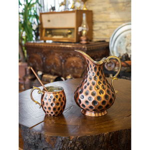 Carafe en cuivre martelé à la main, style moderne et traditionnel, capacité 1500 ml, incluant 1 pichet en cuivre avec poignée en laiton - Product Image 5