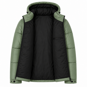 Blouson matelassé unisexe avec capuche à cordon, poches contrastantes zippées, poignets ajustables à boutons-pression, isolé pour l'hiver et les activités de plein air - Product Image 5