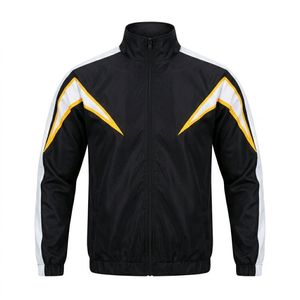 Ensemble de survêtement sportif noir pour homme, imprimé sur mesure, avec veste à col montant zippée et pantalon, bicolore jaune et blanc, collection automne - Product Image 2