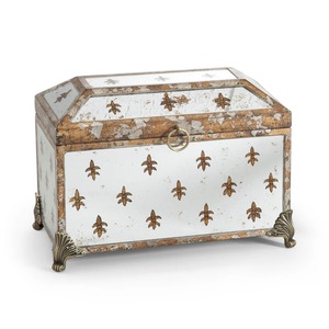 Boîte à bijoux miroir de forme rectangulaire avec couvercle, design classique, motif fleur de lys, cadre en métal, boîte de rangement décorative - Product Image 3