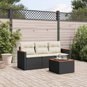 Ensemble de canapés en rotin d'extérieur moderne avec coussins crème, mobilier de jardin imperméable pour terrasse et patio - Product Image 3