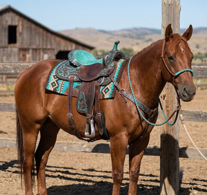 Selle de cheval Western en cuir véritable sur mesure pour le barrel racing avec arceau en fibre de verre 15" 16" 17" – Équipement équestre - Product Image 5