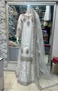 Ssumaira collection Long shirts with Lehnga <b>Fabric</b> soft <b>net</b> Embroidered long shirts with embroidered silk Lehnga - Product Image 6