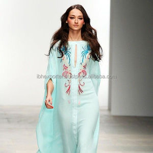 Arabic Muslim Women Light Weight Fabric <b>Kaftan</b> With Minimal Embroidery Best for <b>Summer</b> Wear - Product Image 1