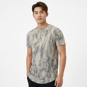 T-shirt à manches courtes pour homme, tie-dye, col rond, coupe classique, tricoté, style décontracté, motif gris et blanc - Product Image 5