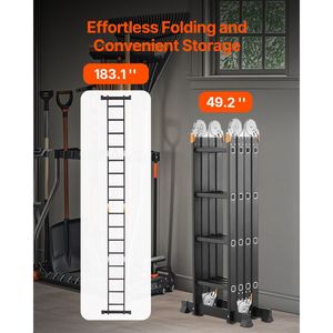 7-in-1 Multi-Purpose Folding Tall Extension Step <b>Ladder</b> 4-Step Scaffolding Plank Telescoping 15.5" Frame - Product Image 5