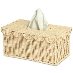 Rectangular Woven Rattan Tissue <b>Box</b> Cover With Lid Classic <b>Storage</b> Basket Natural Color - Product Image 1