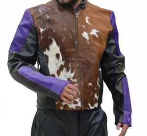Custom Cowhide Leather <b>Jacket</b> Mens Patchwork Fur Real Leather Biker Coat Luxury Multi Color Outerwear Wholesale Clothing Factory - Product Image 5