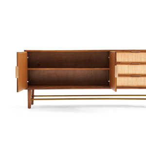 Midcentury Modern Solid Teak <b>Wood</b> <b>Living</b> <b>Room</b> <b>Cabinet</b> with Rattan Panels and Storage Compartments Modern House Villa - Product Image 3