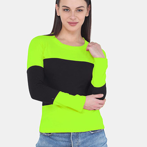 Women's Everyday <b>Long</b> Sleeve Color Block <b>T</b> <b>Shirt</b> OEM Wholesale Slim Fit <b>T</b> <b>Shirt</b> Full Sleeve <b>T</b> <b>Shirt</b> Regular <b>Length</b> <b>T</b> <b>Shirt</b> - Product Image 3
