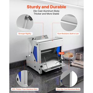Máquina Cortadora de Pan Eléctrica de 370W, de Aluminio Fundido, Equipo de Panadería Comercial, Cortadora de Pan de Sobremesa, Grosor de Corte de 12mm - Product Image 3