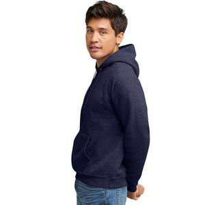 เสื้อฮู้ดสีน้ำเงินกรมท่าสำหรับผู้ชาย ทรงปกติ สีพื้น ผ้าฝ้าย 100% ผ้าเฟรนช์เทอร์รี่ถัก - Product Image 2