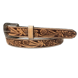 Ceinture en cuir western personnalisée, ceinture de cowboy décontractée, ceinture en cuir avec motifs floraux en relief, ceinture de rodeo - Product Image 1