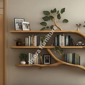 Artistic Wall Mounted Tree Branch Bookshelf Luxury <b>Solid</b> <b>Wood</b> Floating Shelf Living Room Decor Rack - Product Image 4