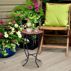 Tavolo da Esterno 35*35*52cm in Vetro e Plastica con Mosaico Mandala Rosso Bruciato, Design Elegante - Product Image 5