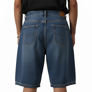 Jorts en jean streetwear de haute qualité pour homme, délavés, coupe ample et style baggy, à jambe large, couleur unie, coupe-vent, avec braguette boutonnée - Product Image 5
