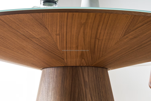 Durable <b>4</b>-Piece Midcentury Modern Wooden <b>Dining</b> Room <b>Set</b> with <b>Round</b> <b>Table</b> and Solid Back Chairs - Product Image 3