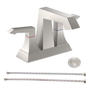 Rubinetto da Bagno Moderno a 2 Maniglie in Nichel Spazzolato, Montaggio su Piano, con Kit di Scarico 4001 NP - Product Image 1