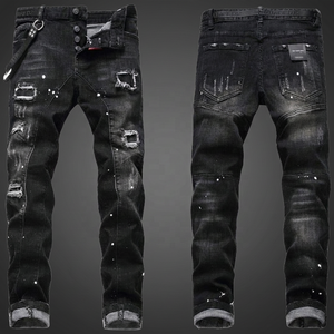 Jean droit tendance pour homme, taille mi-haute, style Hip Hop, streetwear urbain, éco-responsable, déchiré, délavé, effet éclaboussures de peinture - Product Image 3