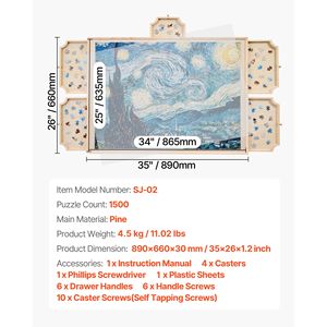 Plateau de puzzle rotatif portable de 1500 pièces avec 5 tiroirs, couvercle 34x25 pouces, accessoires de puzzle en bois - Product Image 4