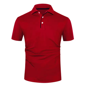 เสื้อโปโลสีแดงสำหรับผู้ชายพร้อมดีเทลสีดำตัดกัน |   เสื้อโปโลแขนสั้นผ้าคอตตอนปิเก้พรีเมียม |   เสื้อกอล์ฟลำลองทรงเข้ารูปสำหรับผู้ชาย - Product Image 1