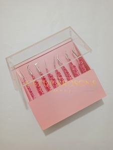 Ensemble de pinces à épiler pour extensions de cils GETUP BROSONS IMPEX de haute qualité, en acier inoxydable recouvert de papier rose, antistatiques, à pointe lisse - Product Image 3