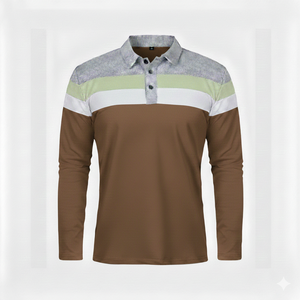 Polo à manches longues pour homme, rayé, patchwork, col à revers, décontracté, respirant, doux, pour le quotidien et le golf, vente en gros - Product Image 6