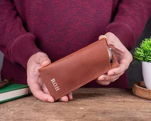 Slim Genuine Leather <b>Glasses</b> Cover Luxury Soft Cowhide Pouch Handmade Travel <b>Reading</b> Eyewear Protector Case LGC-0010 - Product Image 2