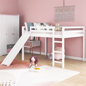 Letto a Soppalco Multifunzionale con Scivolo, Design Bianco, Letti per Bambini (Vecchio SKU WF281157AAK) - Product Image 1
