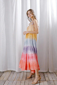 Vestido Maxi de Fiesta Formal Elegante para Otoño, Vestido de Mujer de Poliéster/Algodón con Estampado Tie-Dye Arcoíris, Corte A, Transpirable, Escote Redondo - Product Image 2
