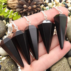 Piedra preciosa de cuarzo Natural de ágata negra Premium tallada Hada Feng Shui péndulo Dowsing Crystal Dowser para Reiki Chakra Healing - Product Image 1