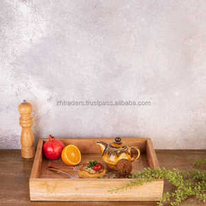 Juego de bandeja artesanal Elegance de madera Acacia de lujo y madera Sheesham con asas para café, comedor y presentación de decoración del hogar - Product Image 3