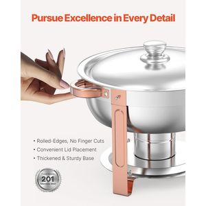 Set da 4 Pezzi: Scaldavivande/Chafing Dish in Acciaio Inossidabile da 5 Qt con 4 Pentole Grandi, Scaldavivande con Coperchio, Stoviglie per Buffet e Decorazioni per Feste - Product Image 3
