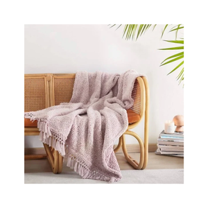 Plaid en coton moelleux 52 x 72 pouces 320 GSM 44 TC Motif losanges texturés avec franges pour canapé, salon, chambre, décoration intérieure - Product Image 5