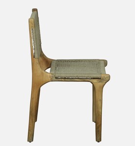 Chaise de salle à manger moderne en teck massif avec assise et dossier en corde de jute, design scandinave, mobilier de bar portable pour la maison - Product Image 4